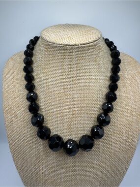 Vintage Black Faceted Glass Bead Necklace